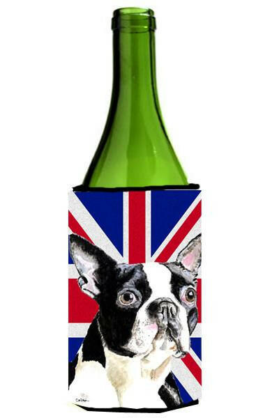 Boston Terrier with English Union Jack British Flag Wine Bottle Beverage Insulator Hugger SC9816LITERK by Caroline&#39;s Treasures