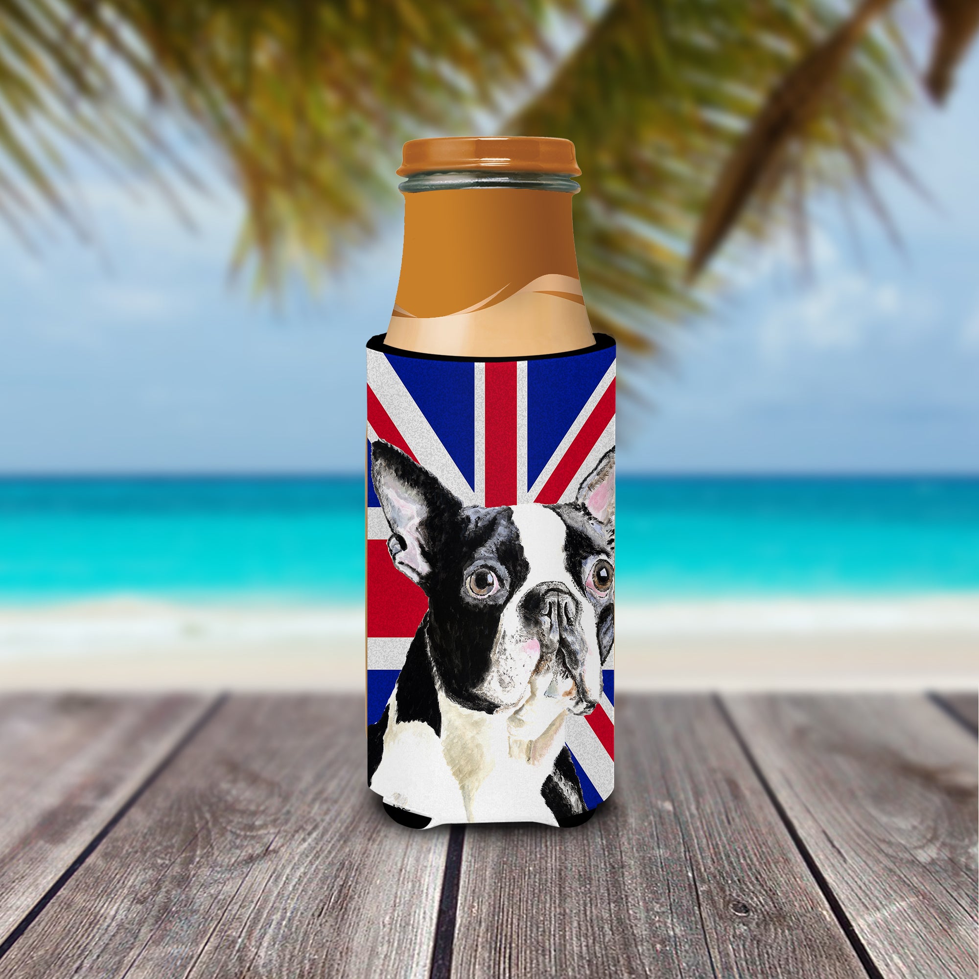 Boston Terrier with English Union Jack British Flag Ultra Beverage Insulators for slim cans SC9816MUK