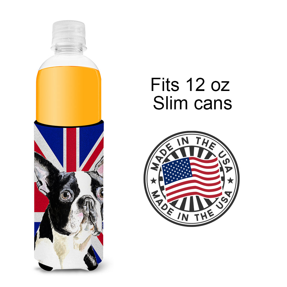Boston Terrier with English Union Jack British Flag Ultra Beverage Insulators for slim cans SC9816MUK.