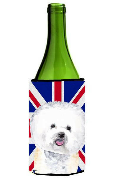 Bichon Frise with English Union Jack British Flag Wine Bottle Beverage Insulator Hugger SC9818LITERK by Caroline&#39;s Treasures