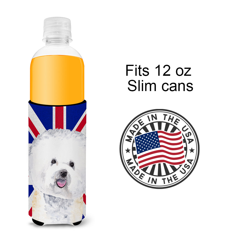 Bichon Frise with English Union Jack British Flag Ultra Beverage Insulators for slim cans SC9818MUK.