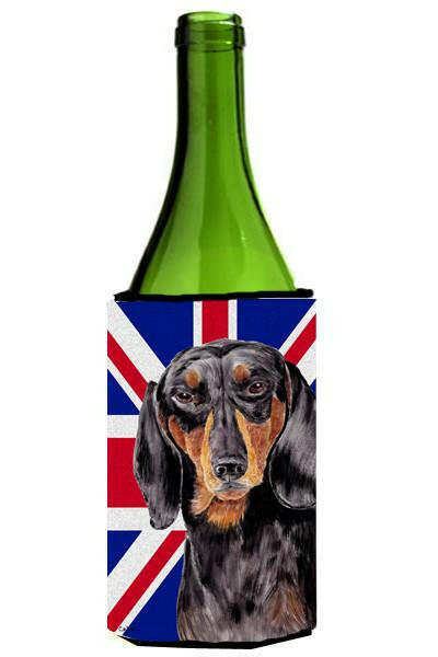 Dachshund with English Union Jack British Flag Wine Bottle Beverage Insulator Hugger SC9820LITERK by Caroline&#39;s Treasures