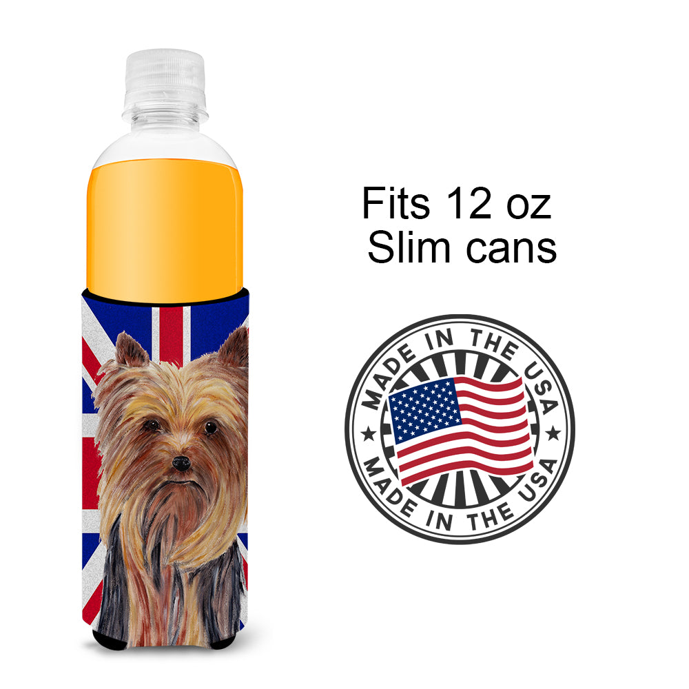 Yorkie with English Union Jack British Flag Ultra Beverage Insulators for slim cans SC9822MUK