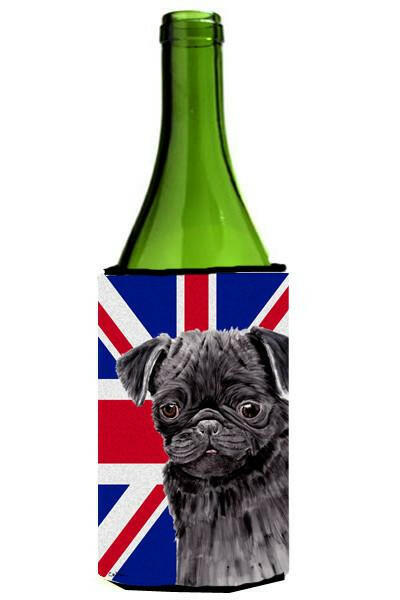 Pug with English Union Jack British Flag Wine Bottle Beverage Insulator Hugger SC9823LITERK by Caroline's Treasures