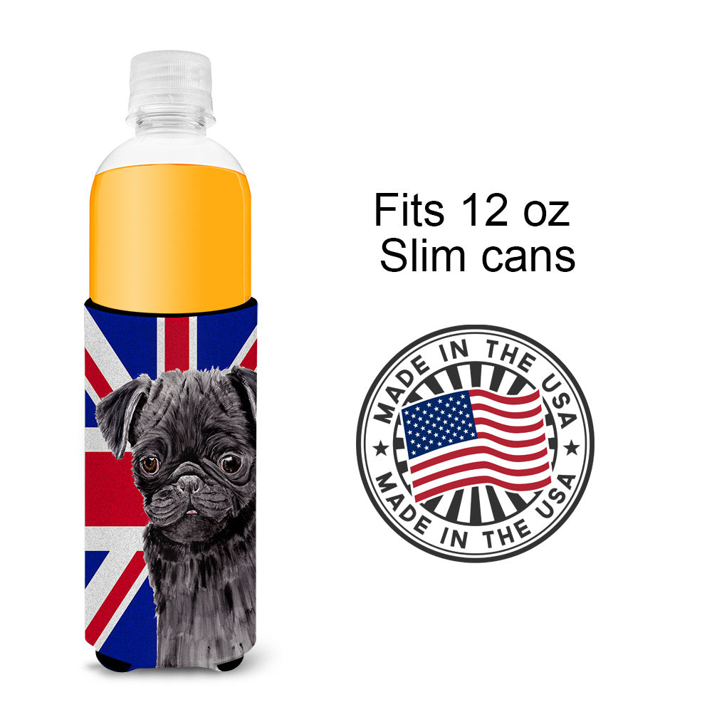 Pug with English Union Jack British Flag Ultra Beverage Insulators for slim cans SC9823MUK