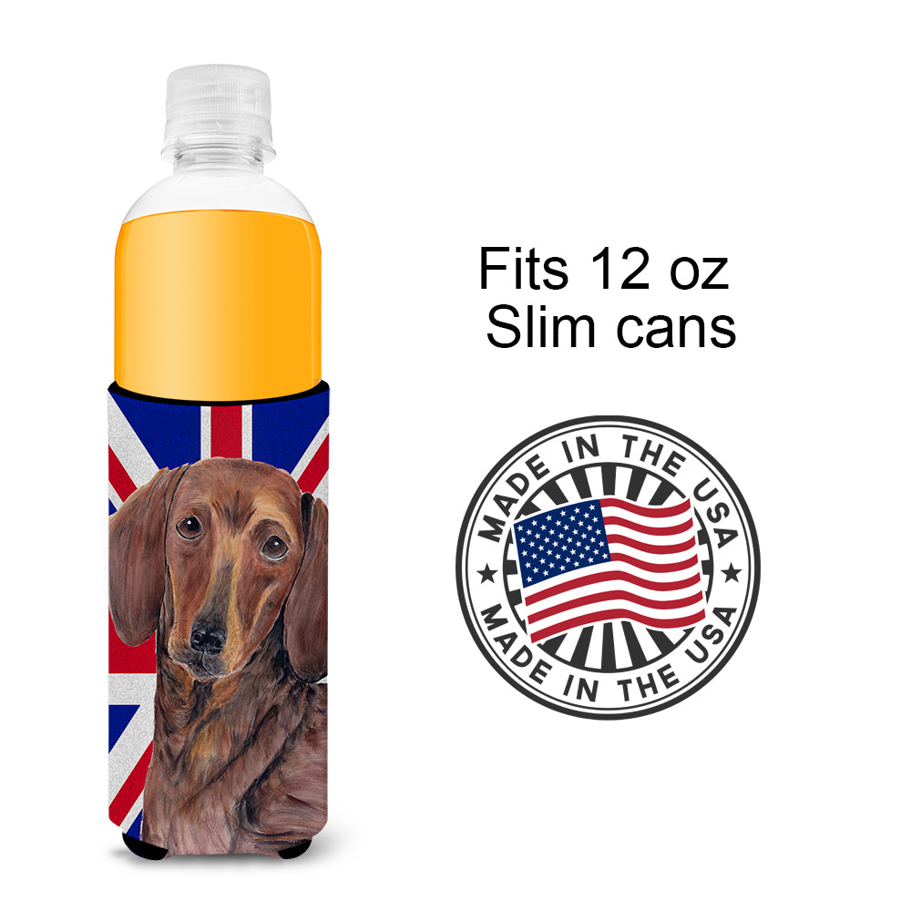 Dachshund with English Union Jack British Flag Ultra Beverage Insulators for slim cans SC9825MUK.