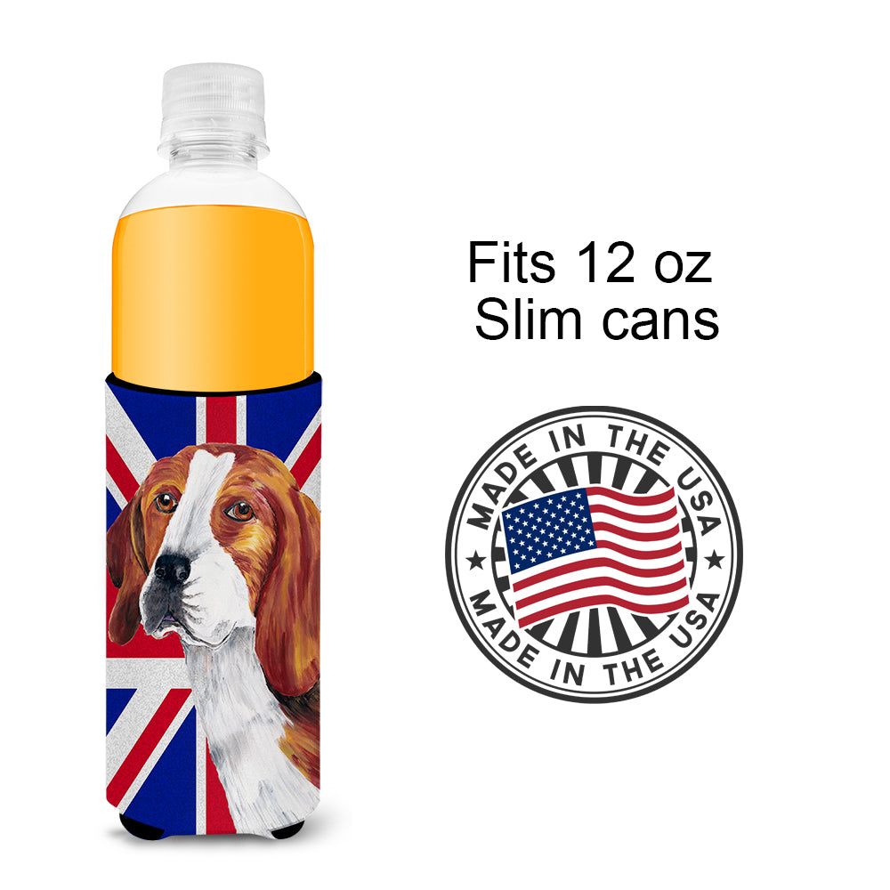 Beagle with English Union Jack British Flag Ultra Beverage Insulators for slim cans SC9826MUK.