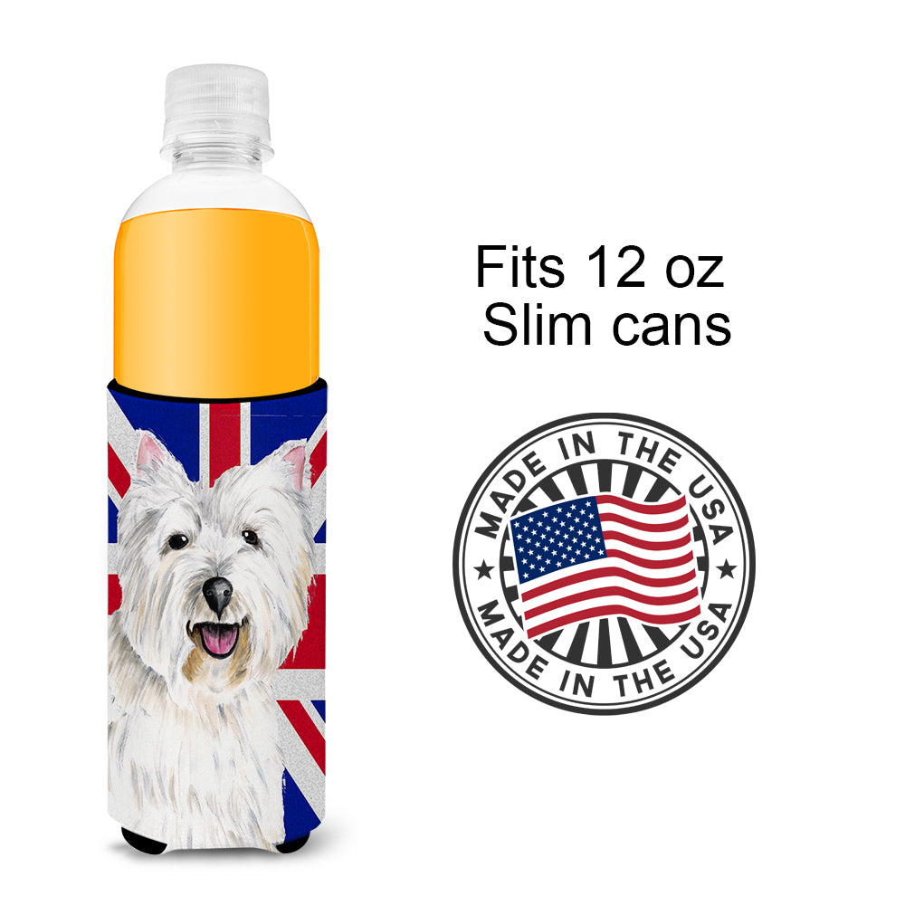 Westie with English Union Jack British Flag Ultra Beverage Insulators for slim cans SC9827MUK.