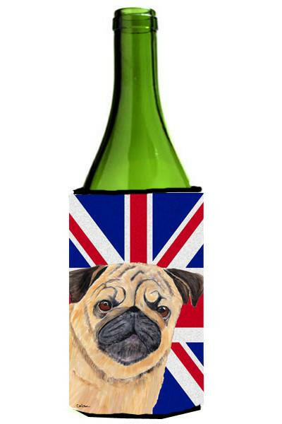 Pug with English Union Jack British Flag Wine Bottle Beverage Insulator Hugger SC9828LITERK by Caroline&#39;s Treasures