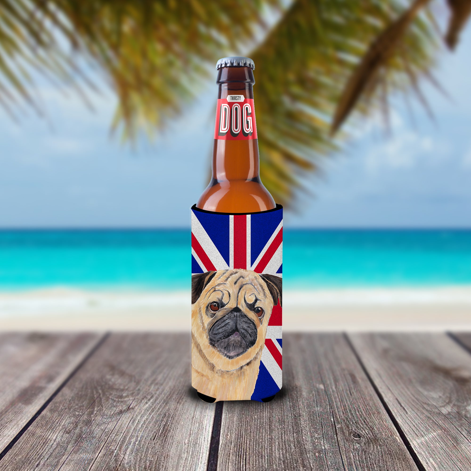 Pug with English Union Jack British Flag Ultra Beverage Insulators for slim cans SC9828MUK