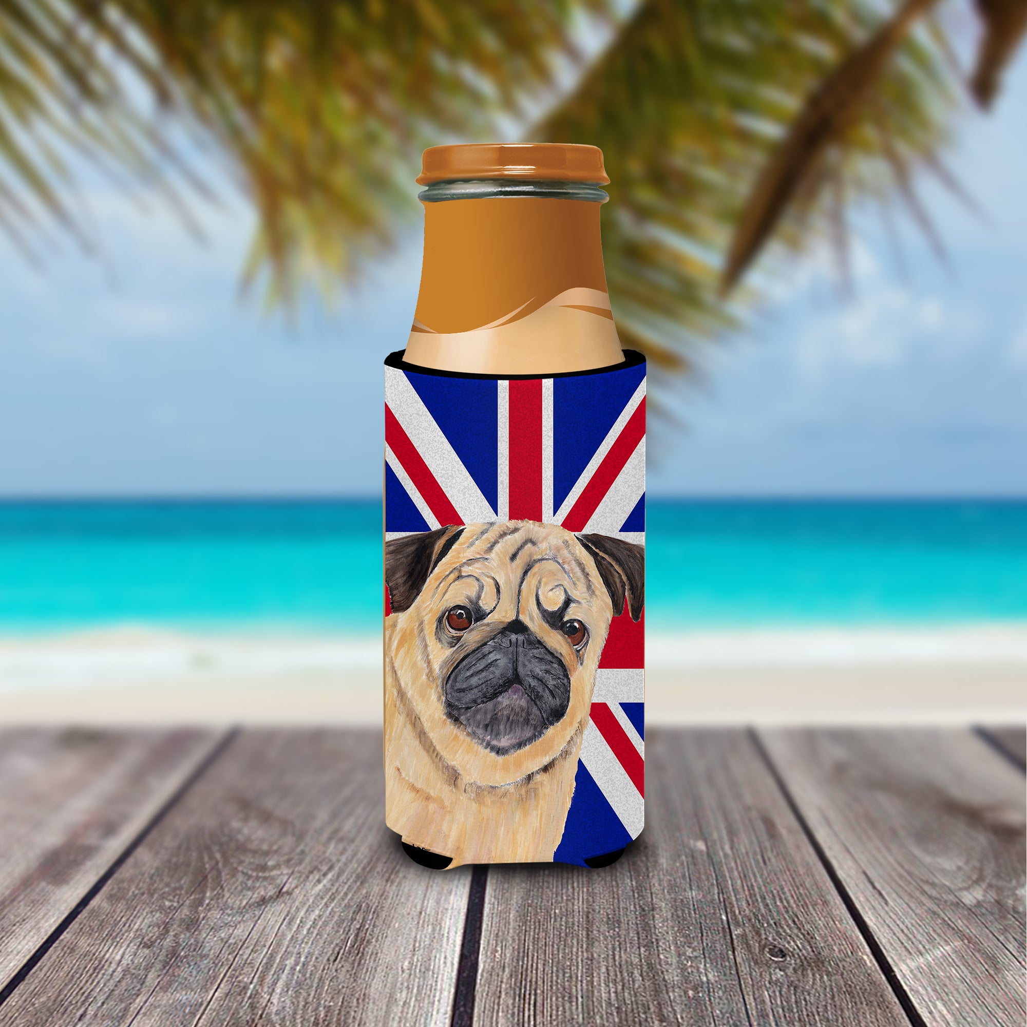 Pug with English Union Jack British Flag Ultra Beverage Insulators for slim cans SC9828MUK
