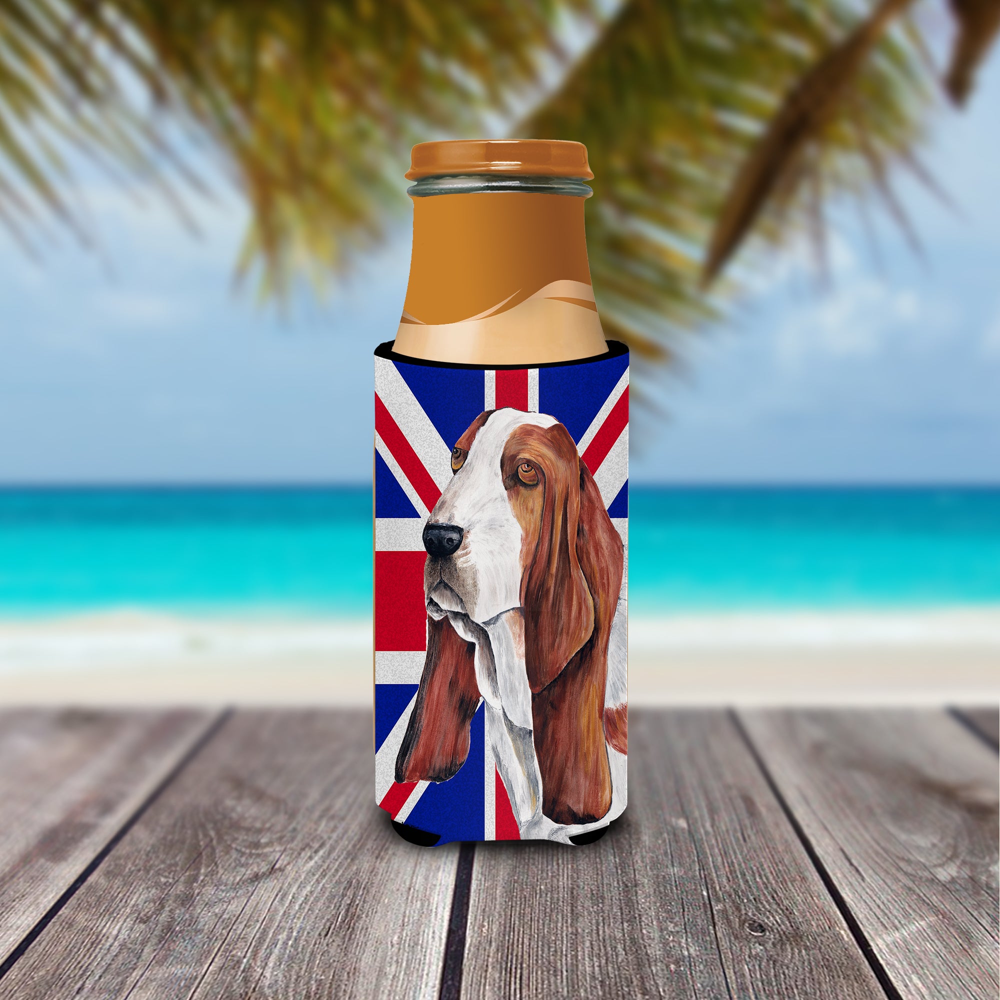 Basset Hound with English Union Jack British Flag Ultra Beverage Insulators for slim cans SC9829MUK