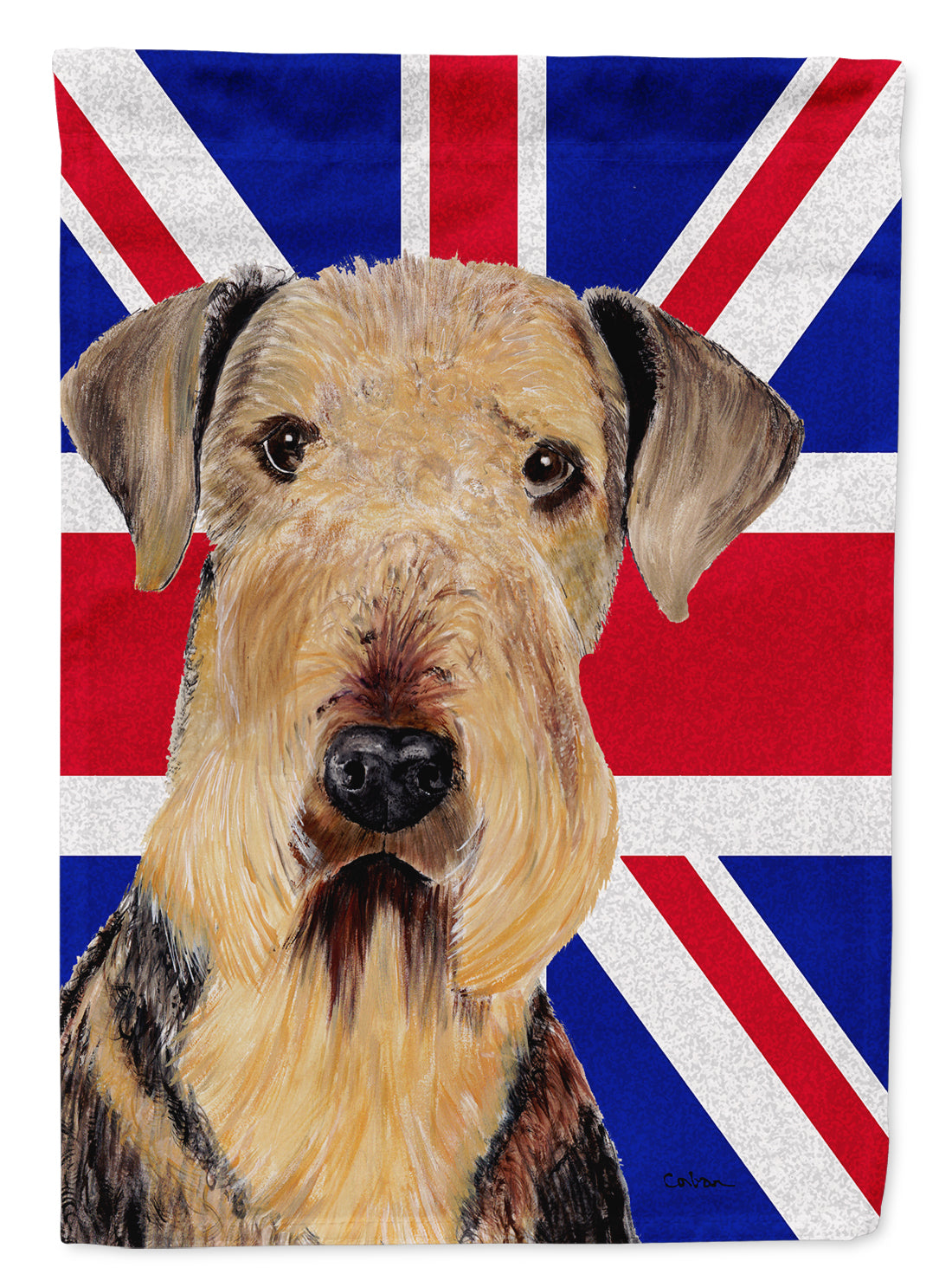 Airedale with English Union Jack British Flag Flag Canvas House Size SC9830CHF  the-store.com.