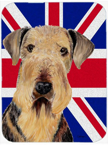 Airedale with English Union Jack British Flag Glass Cutting Board Large Size SC9830LCB by Caroline's Treasures