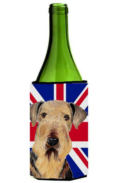 Airedale with English Union Jack British Flag Wine Bottle Beverage Insulator Hugger SC9830LITERK by Caroline&#39;s Treasures