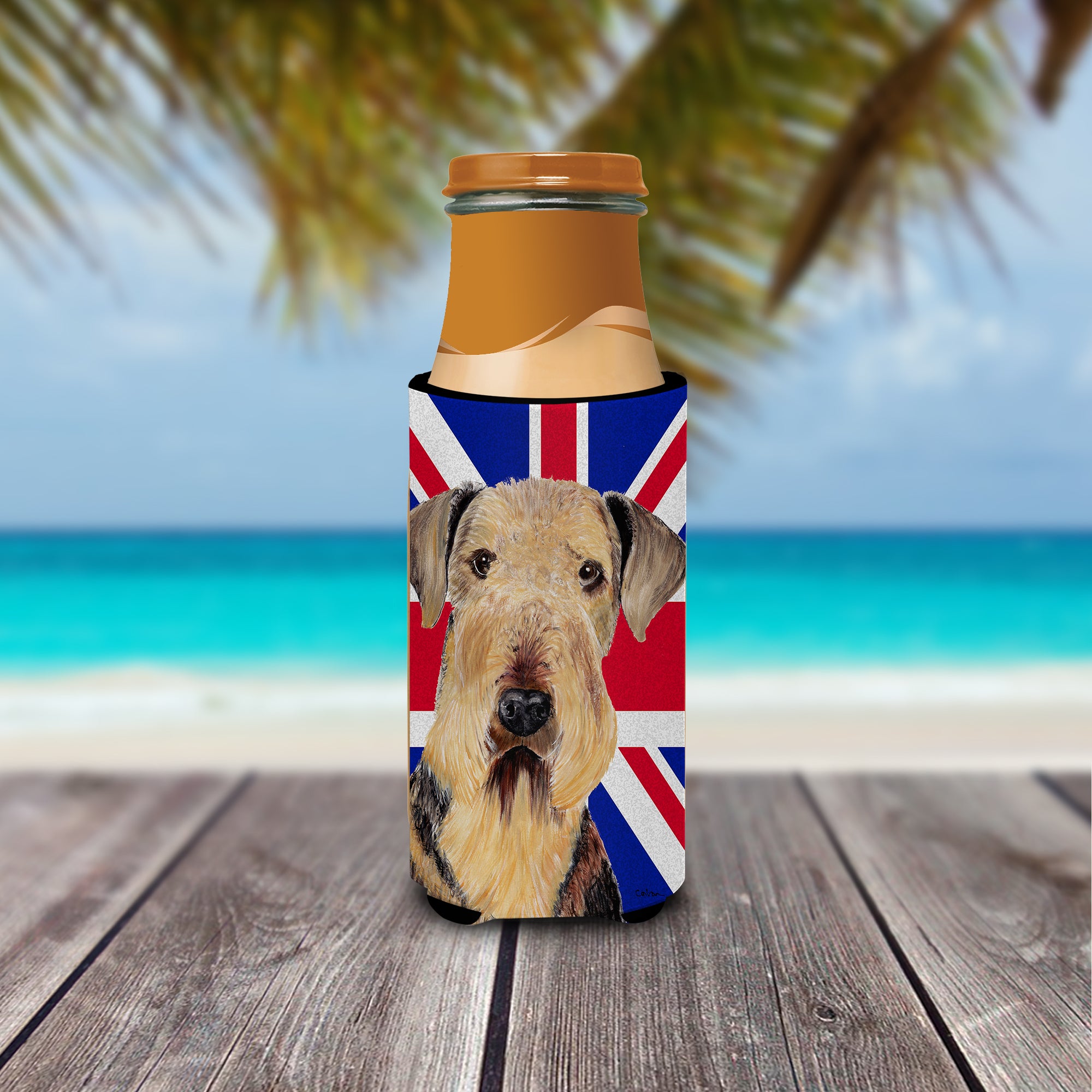 Airedale with English Union Jack British Flag Ultra Beverage Insulators for slim cans SC9830MUK.