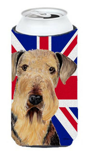 Airedale with English Union Jack British Flag Tall Boy Beverage Insulator Hugger SC9830TBC by Caroline&#39;s Treasures
