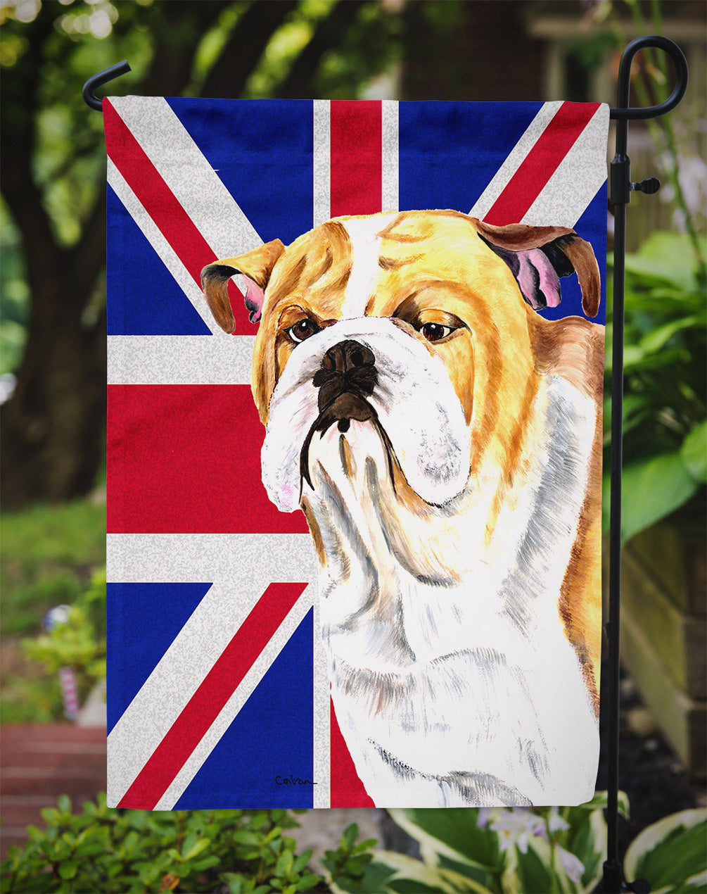 Bulldog English with English Union Jack British Flag Flag Garden Size