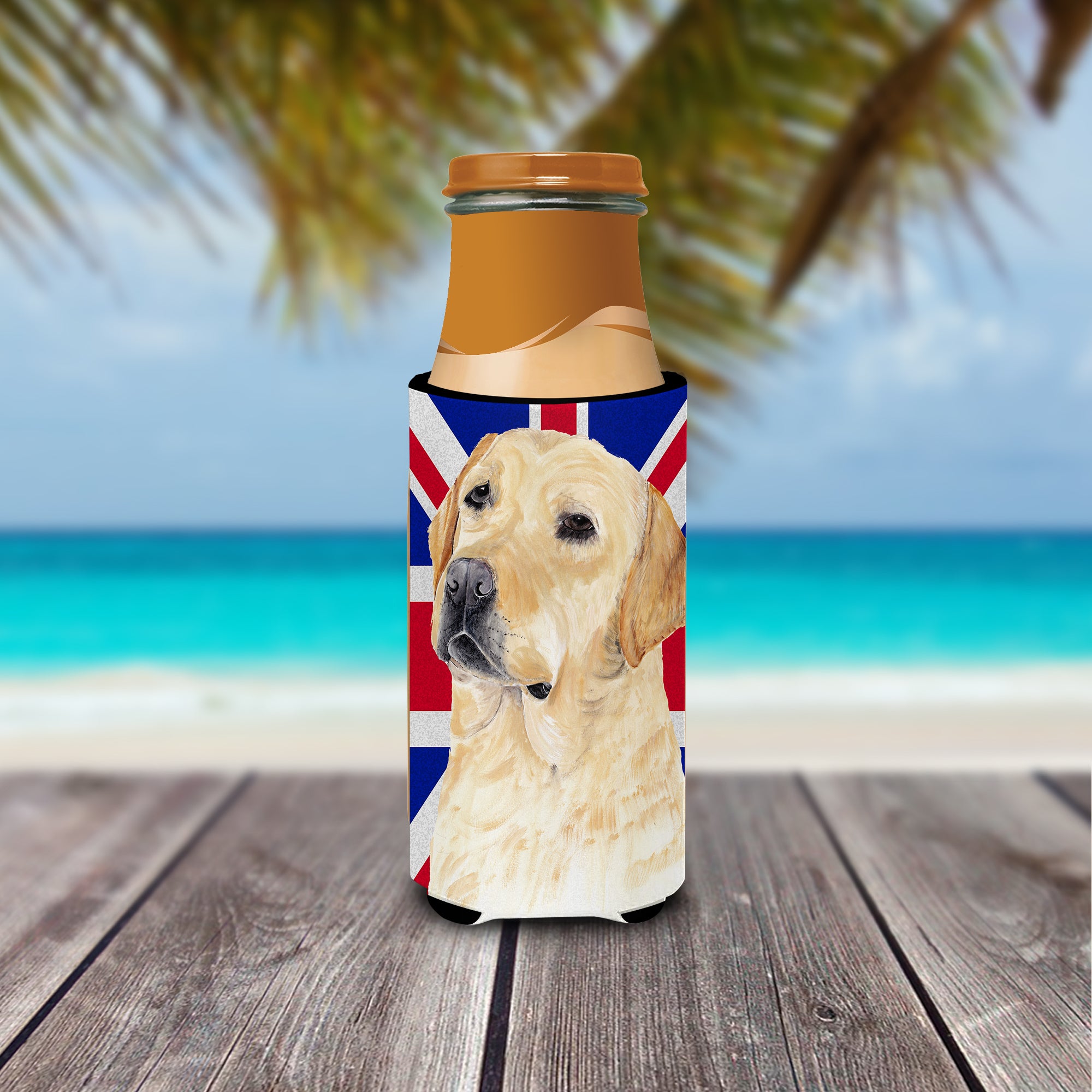 Labrador with English Union Jack British Flag Ultra Beverage Insulators for slim cans SC9833MUK.