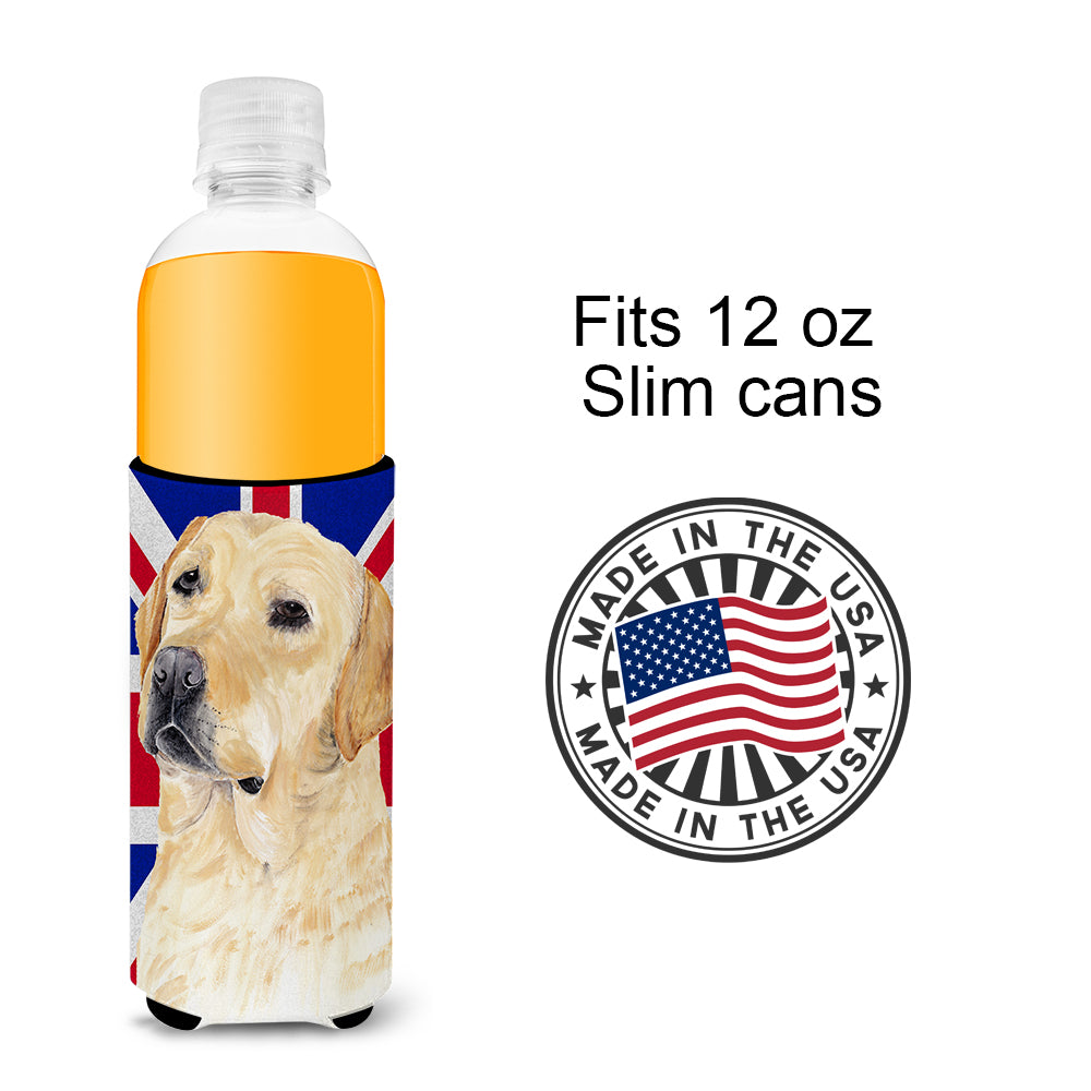 Labrador with English Union Jack British Flag Ultra Beverage Insulators for slim cans SC9833MUK.