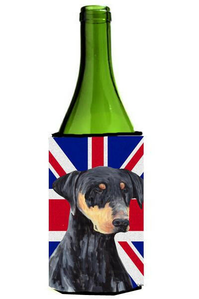 Doberman with English Union Jack British Flag Wine Bottle Beverage Insulator Hugger SC9834LITERK by Caroline&#39;s Treasures