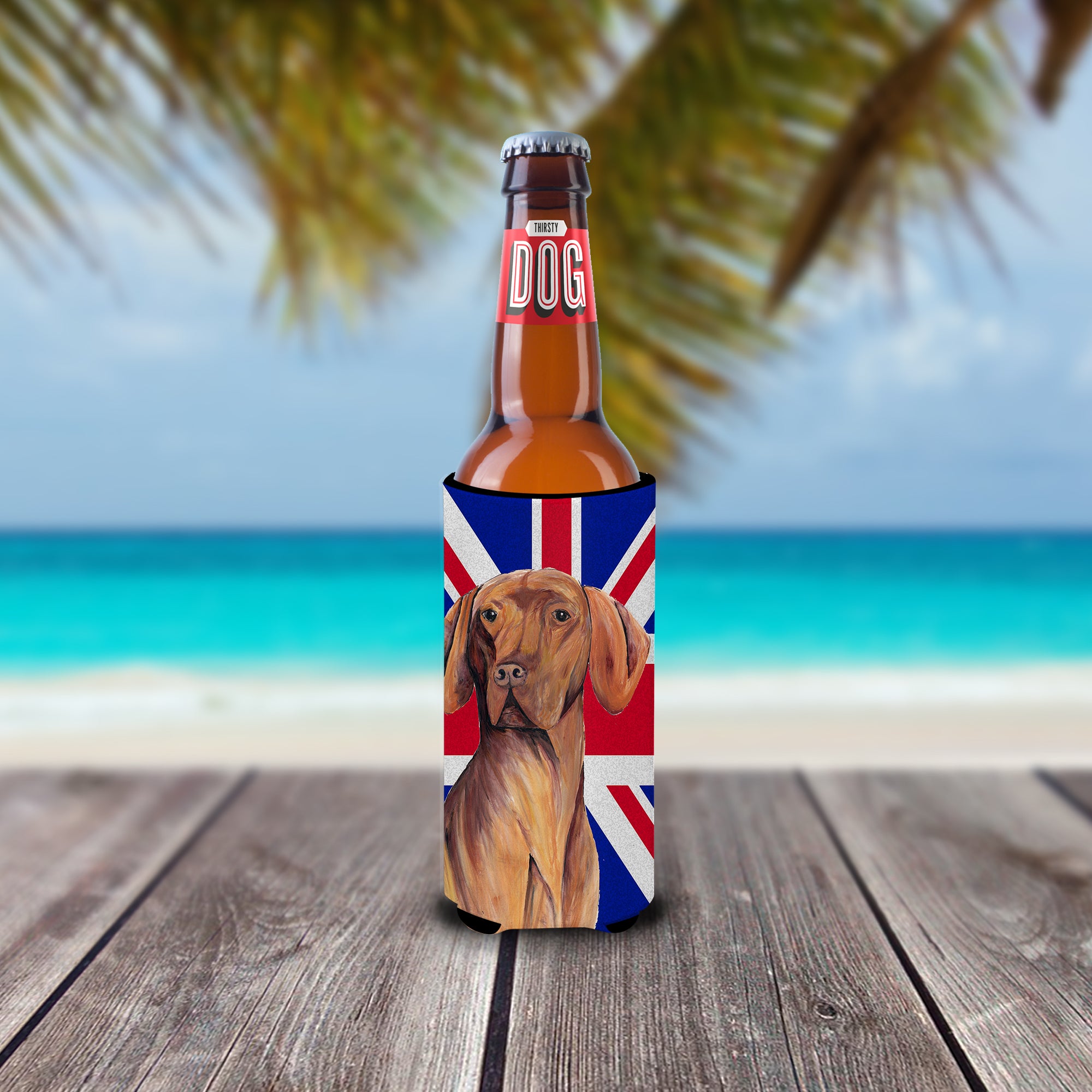 Vizsla with English Union Jack British Flag Ultra Beverage Insulators for slim cans SC9835MUK.