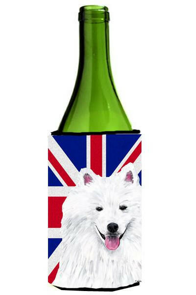 American Eskimo with English Union Jack British Flag Wine Bottle Beverage Insulator Hugger SC9836LITERK by Caroline&#39;s Treasures