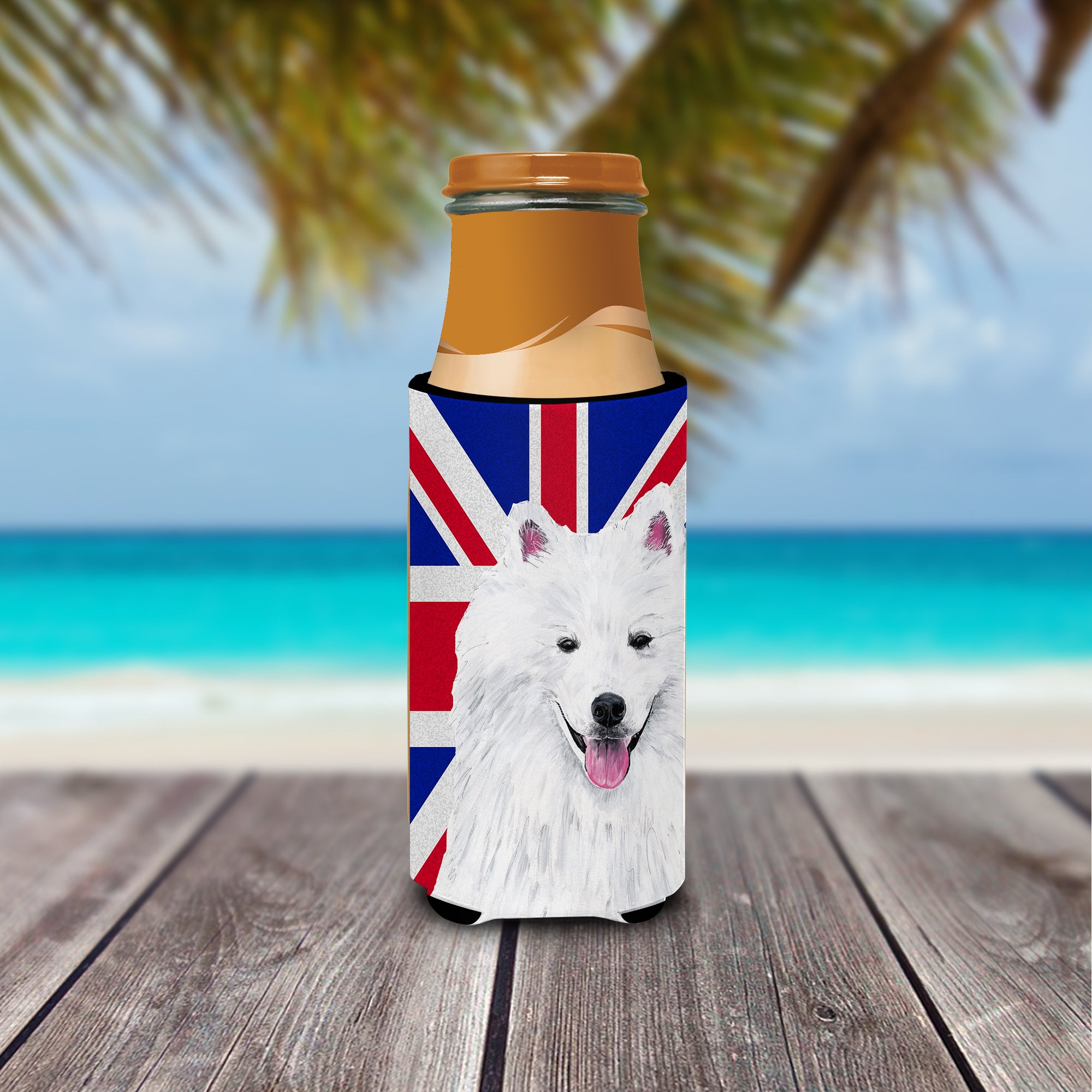 American Eskimo with English Union Jack British Flag Ultra Beverage Insulators for slim cans SC9836MUK.