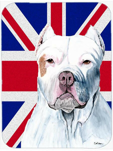 Caroline's Treasures Pit Bull with English Union Jack British Flag Glass Cutting Boards – Durable, Decorative Kitchen Art Large Size SC9838LCB