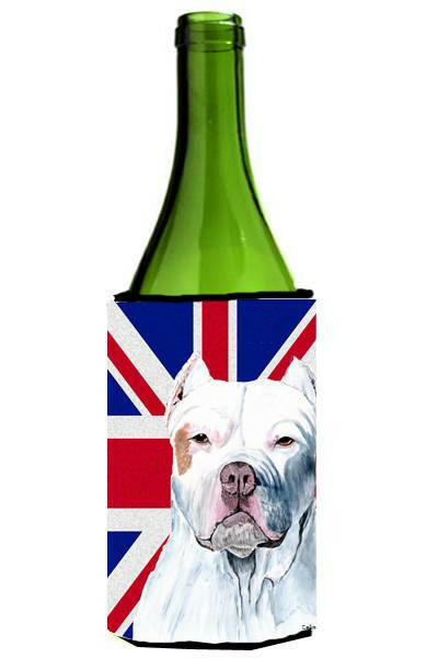 Pit Bull with English Union Jack British Flag Wine Bottle Beverage Insulator Hugger SC9838LITERK by Caroline&#39;s Treasures