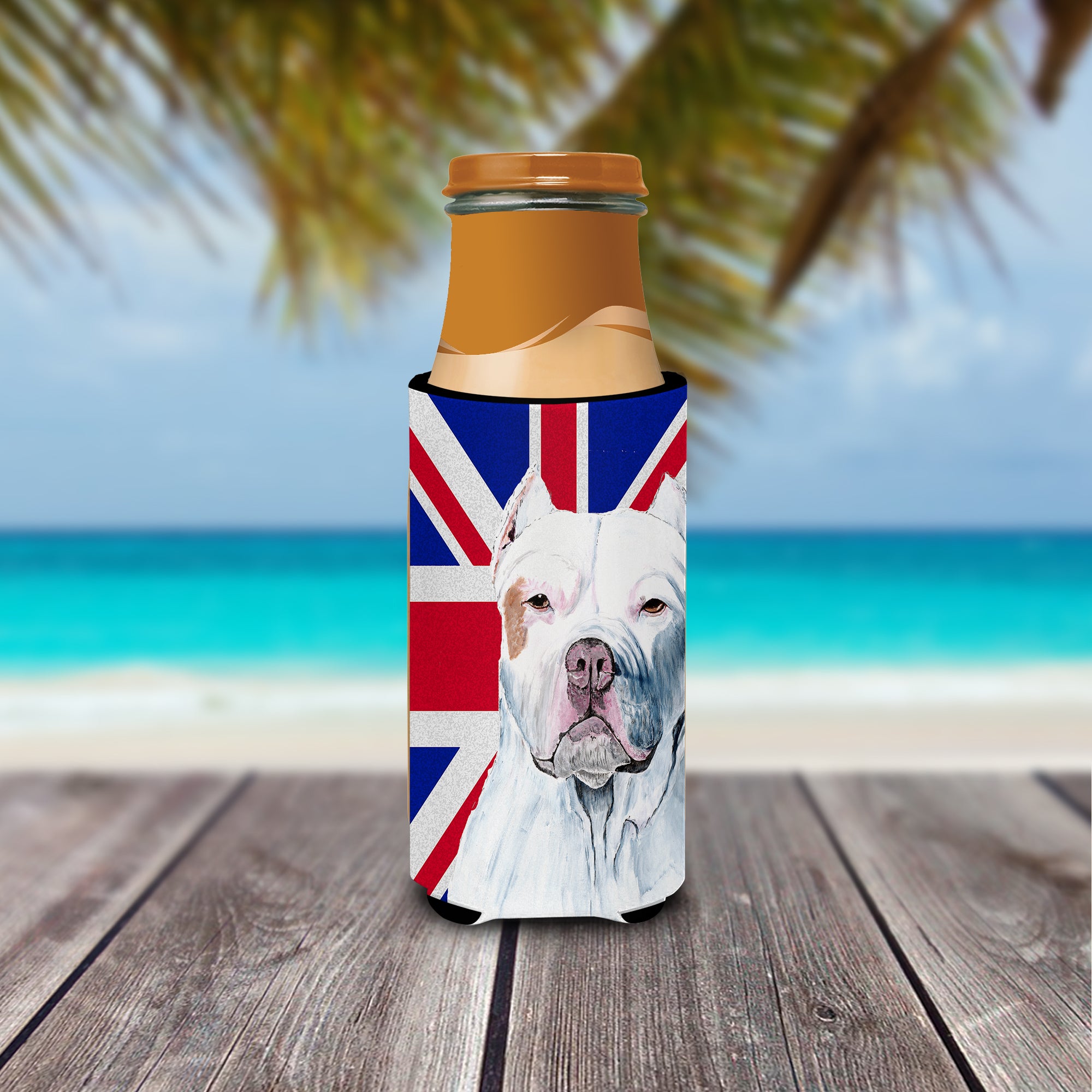 Pit Bull with English Union Jack British Flag Ultra Beverage Insulators for slim cans SC9838MUK.