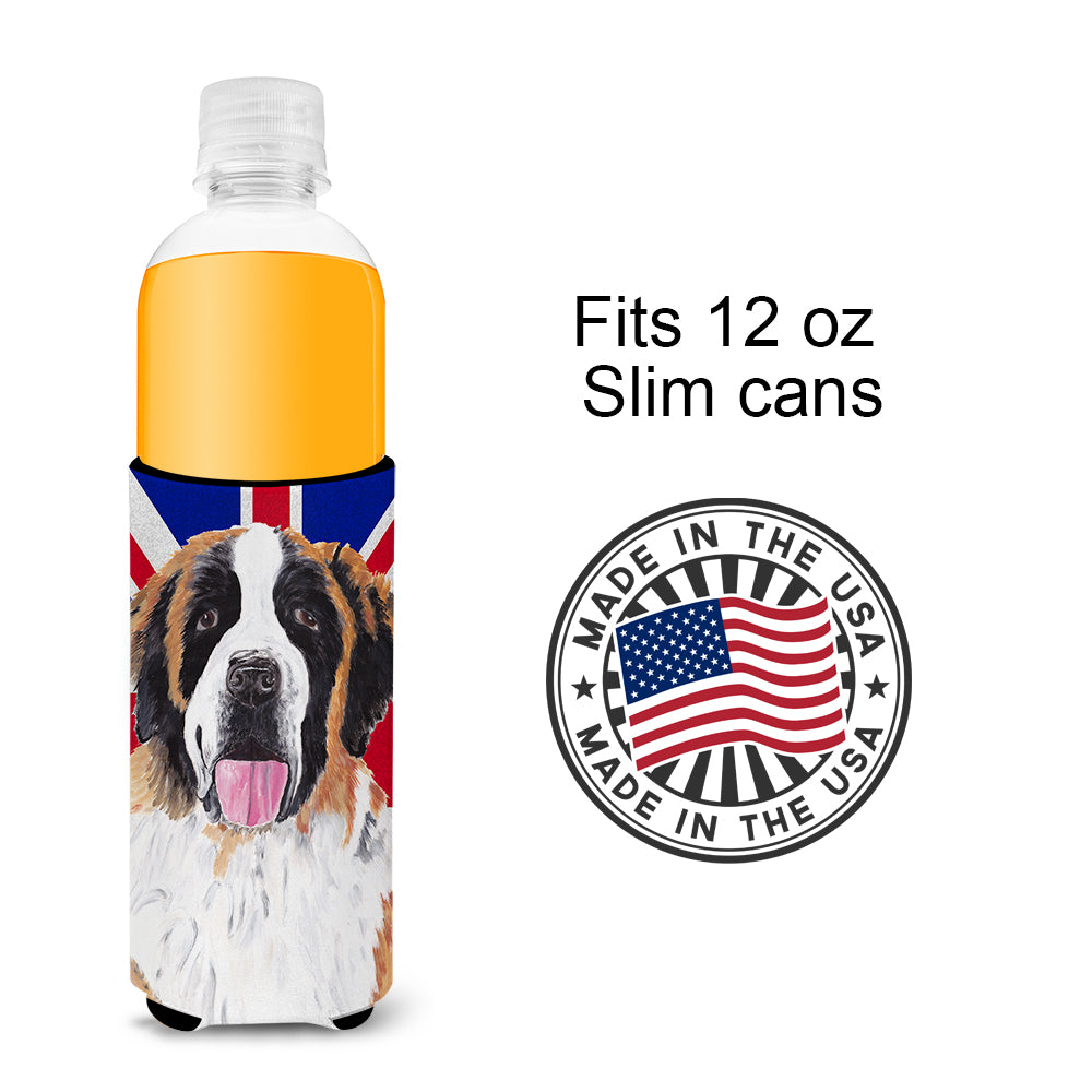 Saint Bernard with English Union Jack British Flag Ultra Beverage Insulators for slim cans SC9839MUK.