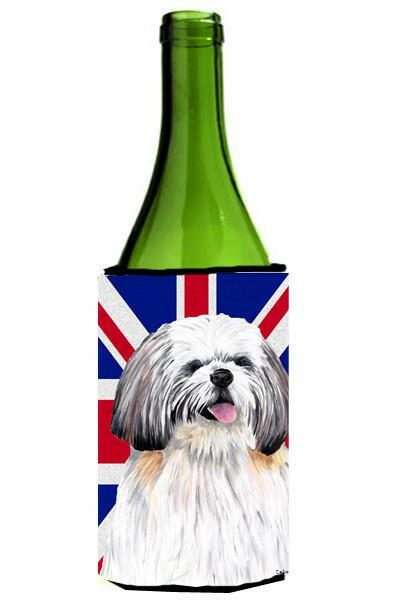 Shih Tzu with English Union Jack British Flag Wine Bottle Beverage Insulator Hugger SC9840LITERK by Caroline&#39;s Treasures