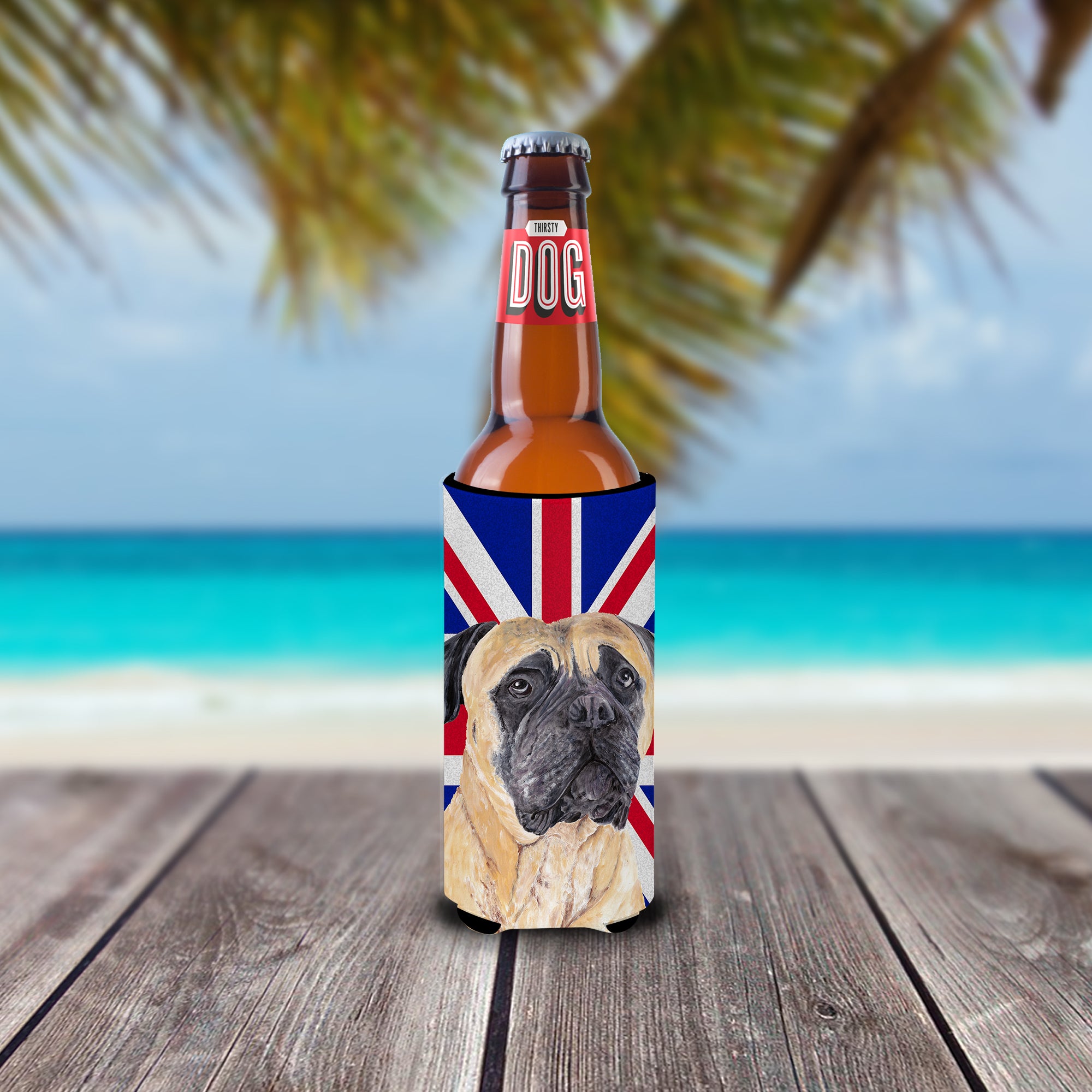Mastiff with English Union Jack British Flag Ultra Beverage Insulators for slim cans SC9842MUK.