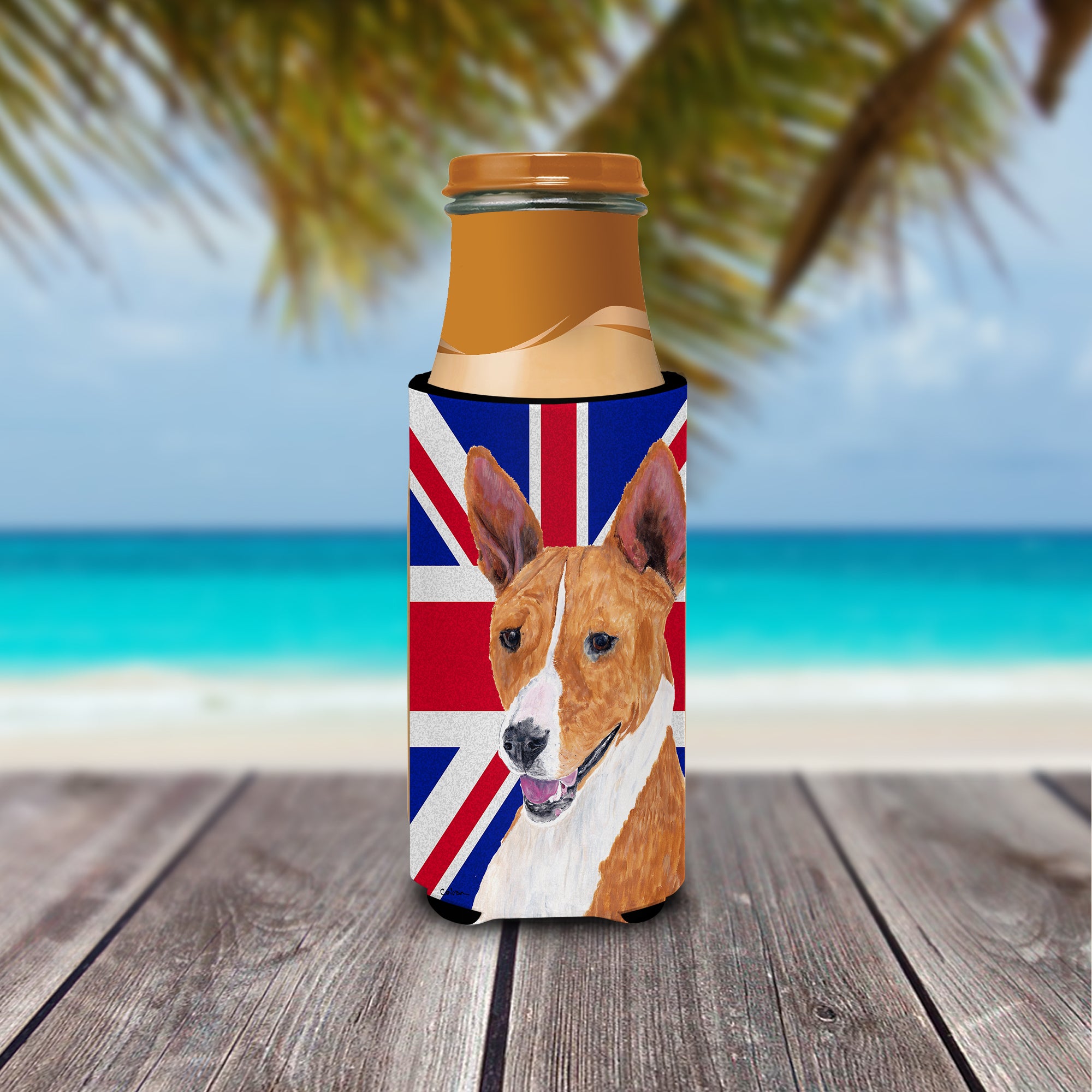 Basenji with English Union Jack British Flag Ultra Beverage Insulators for slim cans SC9844MUK