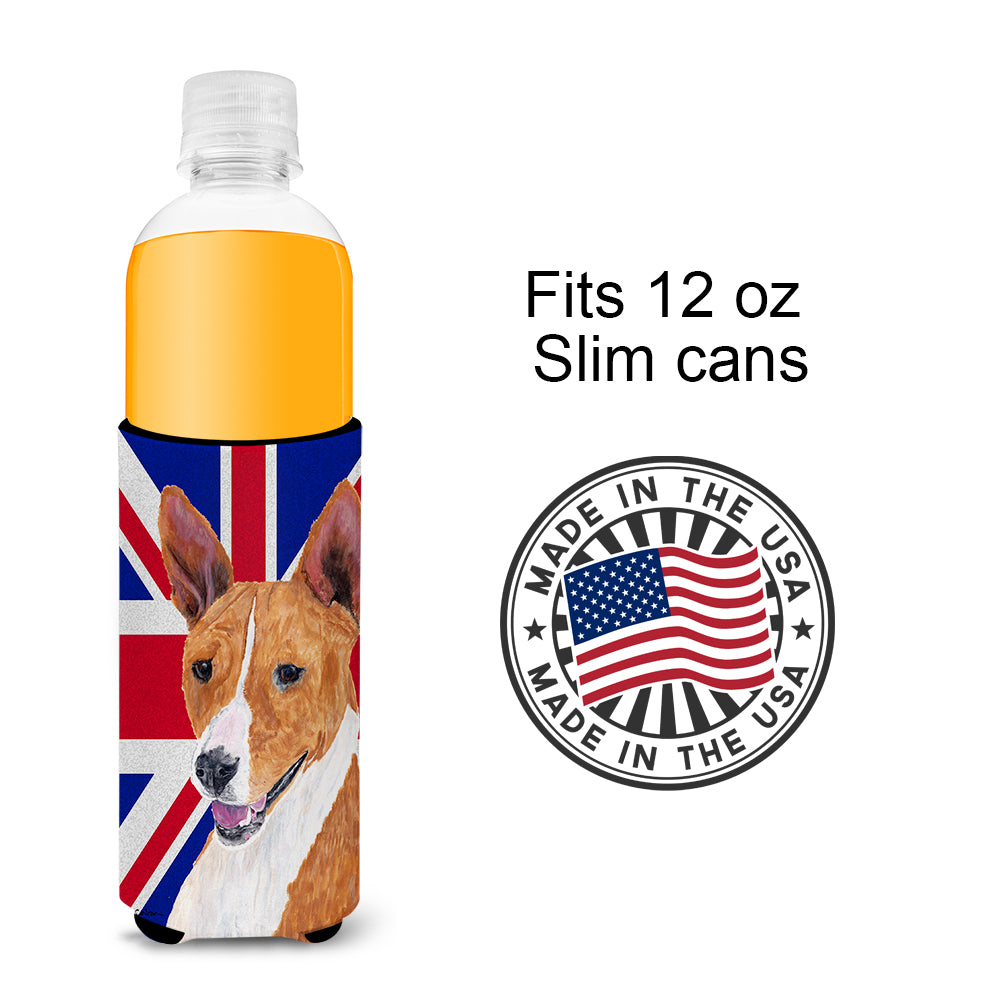 Basenji with English Union Jack British Flag Ultra Beverage Insulators for slim cans SC9844MUK.