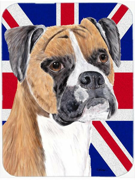 Boxer with English Union Jack British Flag Glass Cutting Board Large Size SC9847LCB by Caroline&#39;s Treasures