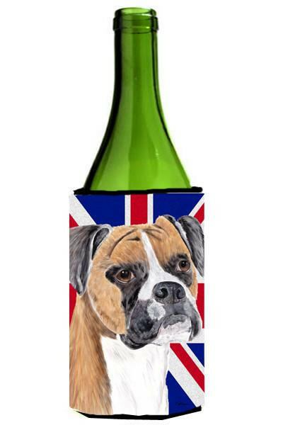 Boxer with English Union Jack British Flag Wine Bottle Beverage Insulator Hugger SC9847LITERK by Caroline&#39;s Treasures