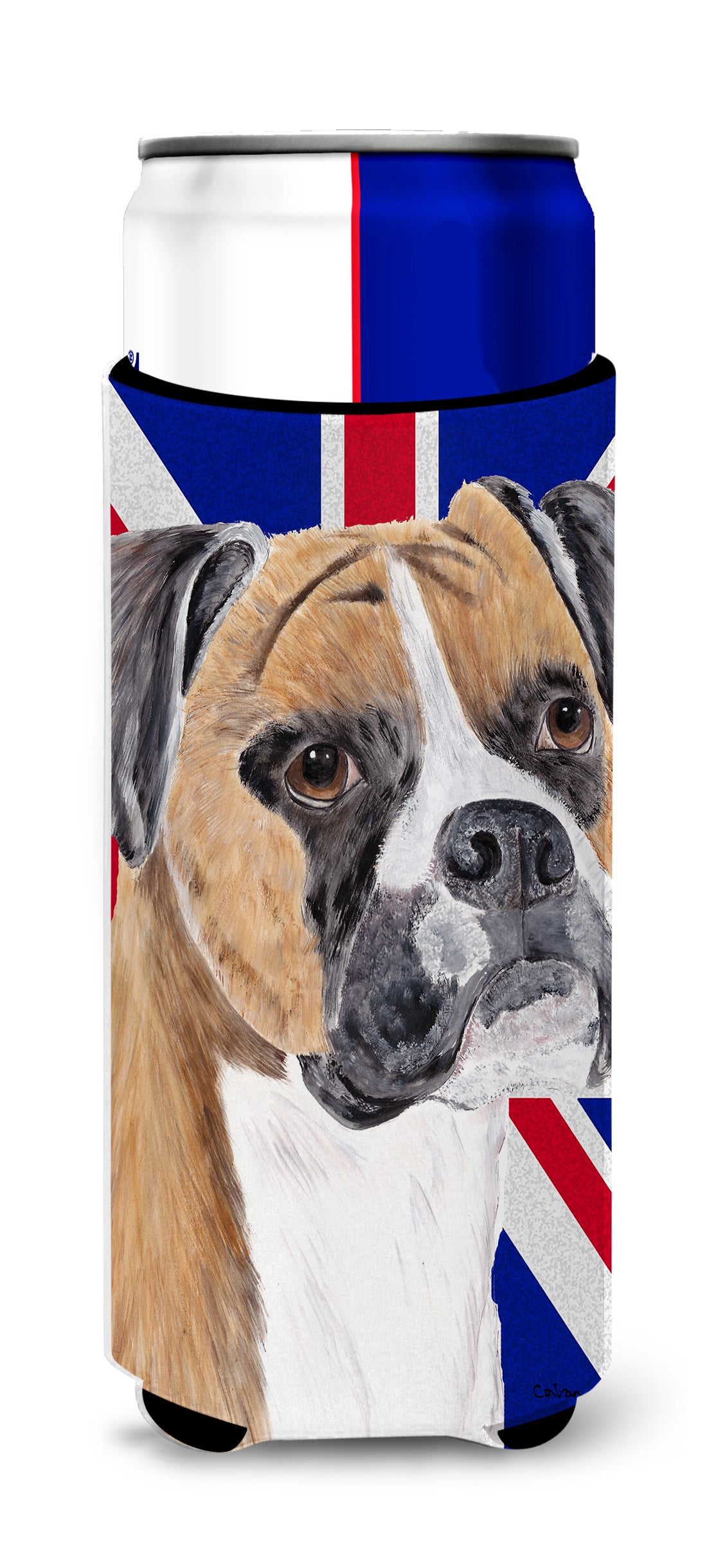 Boxer with English Union Jack British Flag Ultra Beverage Insulators for slim cans SC9847MUK