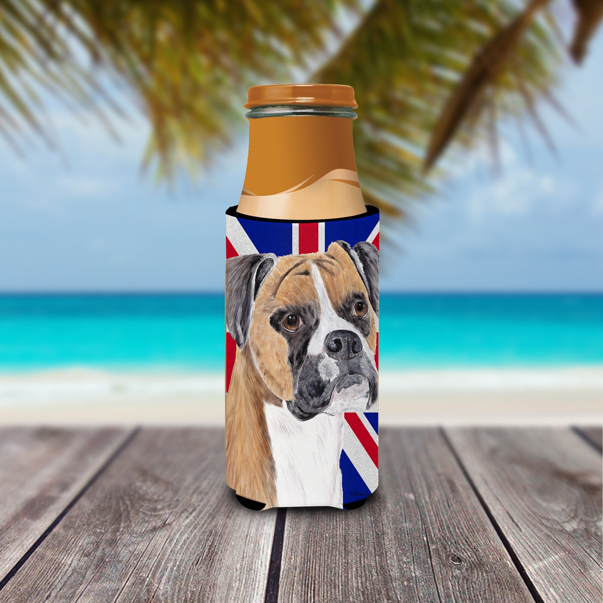 Boxer with English Union Jack British Flag Ultra Beverage Insulators for slim cans SC9847MUK.