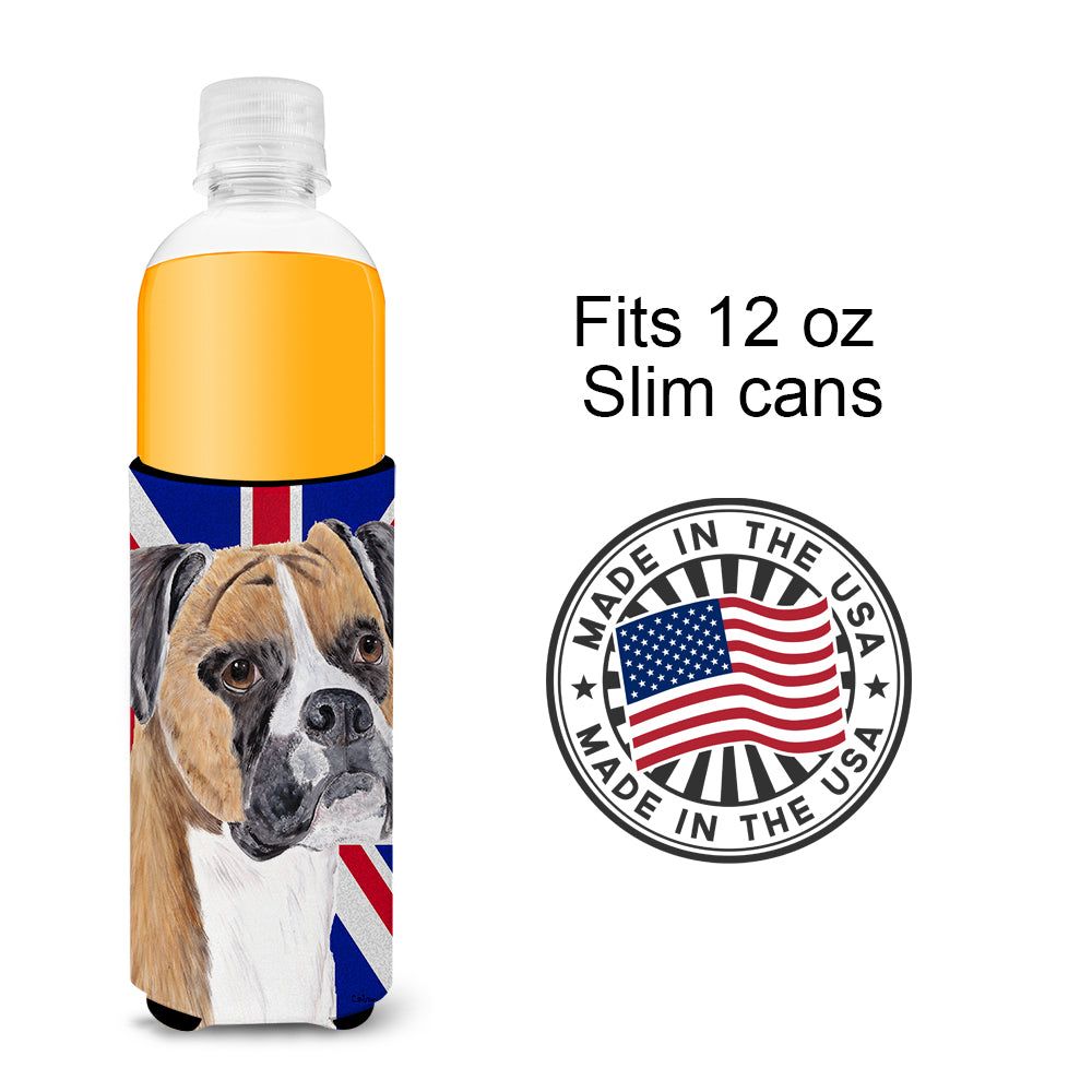 Boxer with English Union Jack British Flag Ultra Beverage Insulators for slim cans SC9847MUK