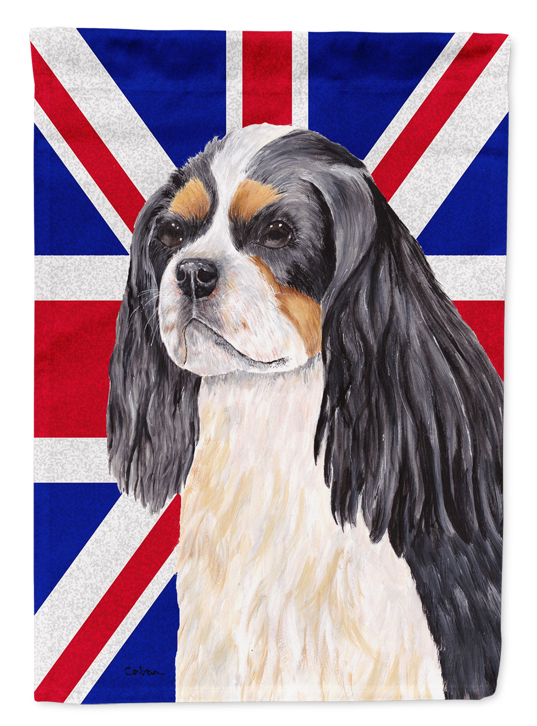 Cavalier Spaniel with English Union Jack British Flag Flag Canvas House Size SC9848CHF  the-store.com.