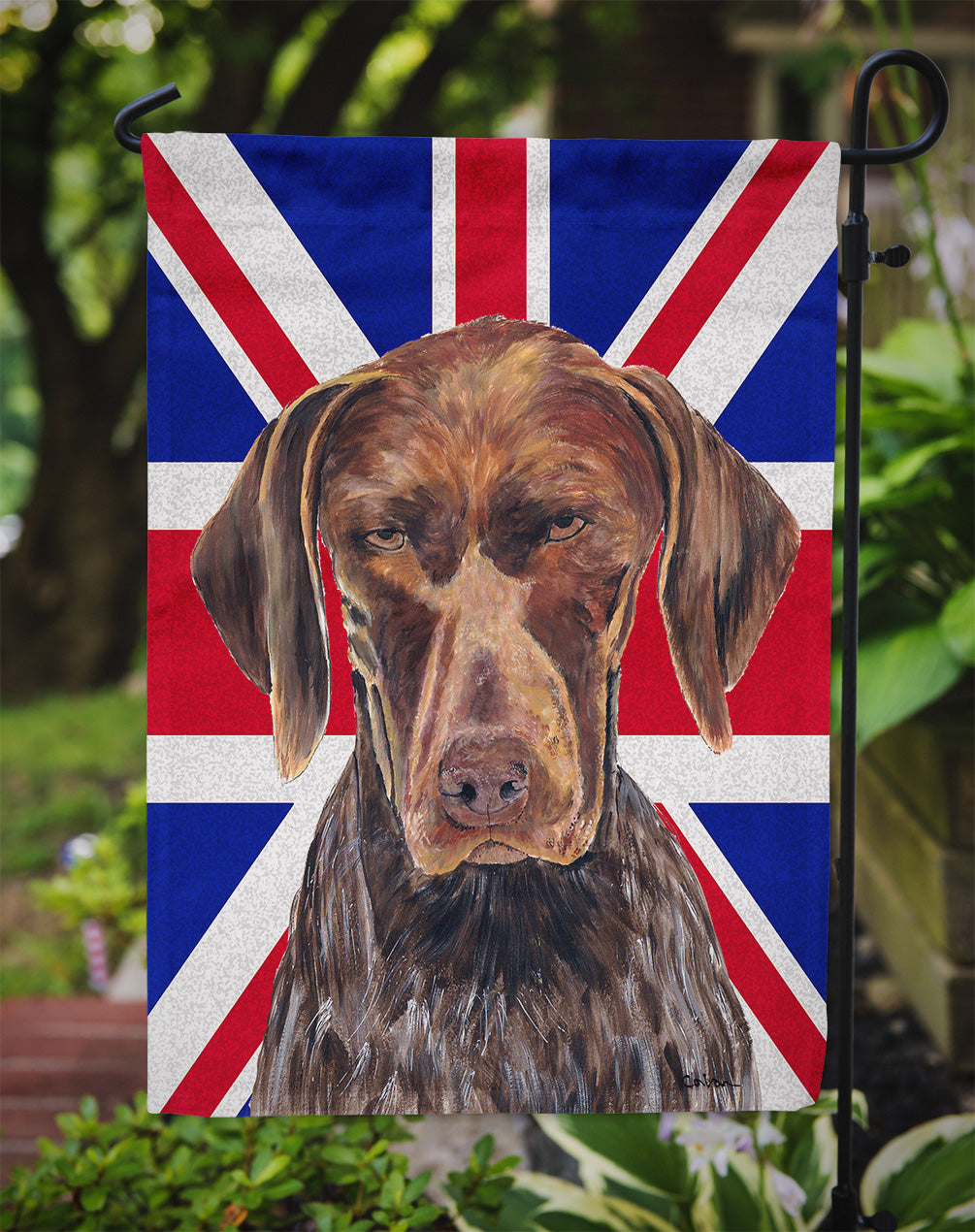 German Shorthaired Pointer with English Union Jack British Flag Flag Garden Size SC9852GF  the-store.com.