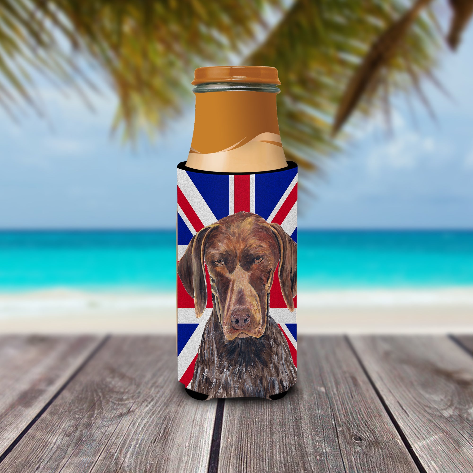 German Shorthaired Pointer with English Union Jack British Flag Ultra Beverage Insulators for slim cans SC9852MUK.