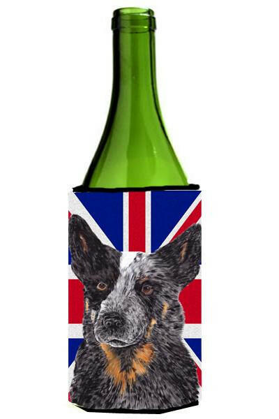 Australian Cattle Dog with English Union Jack British Flag Wine Bottle Beverage Insulator Hugger SC9853LITERK by Caroline&#39;s Treasures