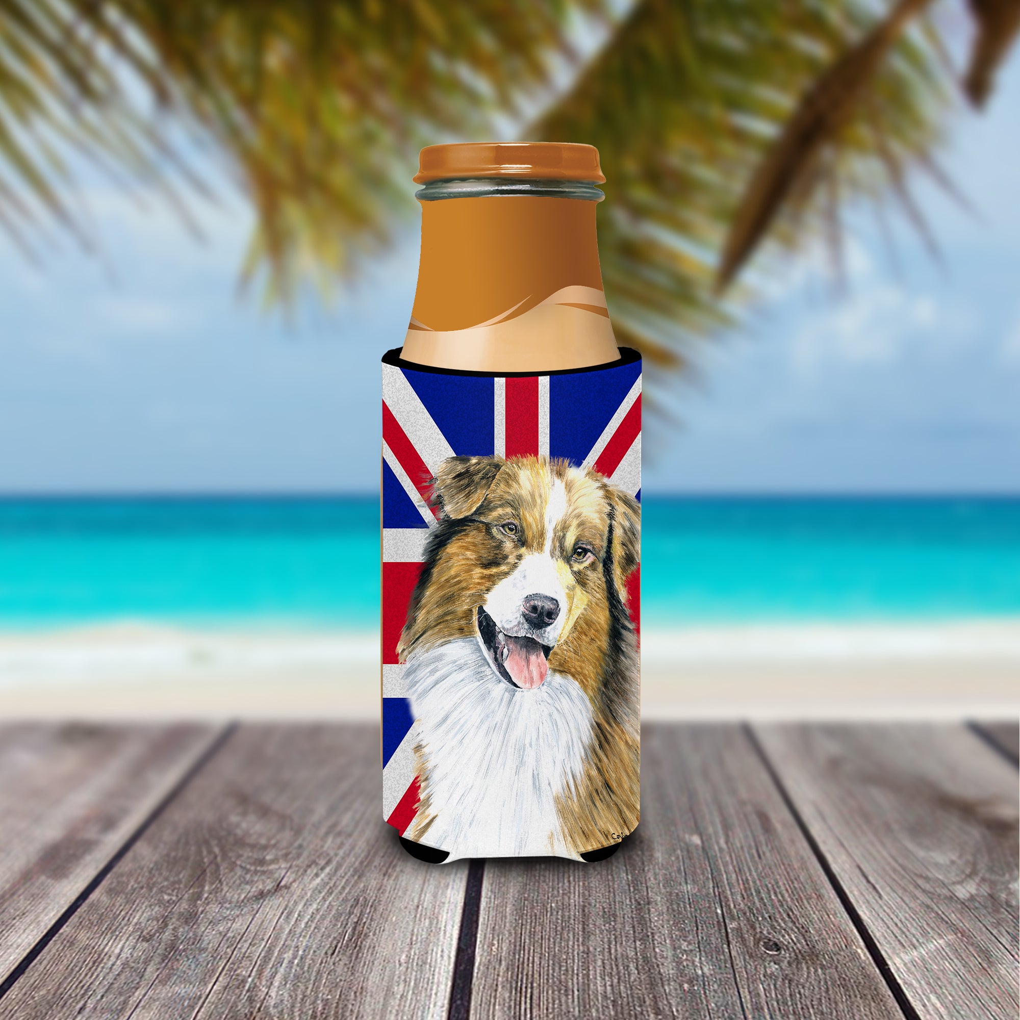 Australian Shepherd with English Union Jack British Flag Ultra Beverage Insulators for slim cans SC9854MUK