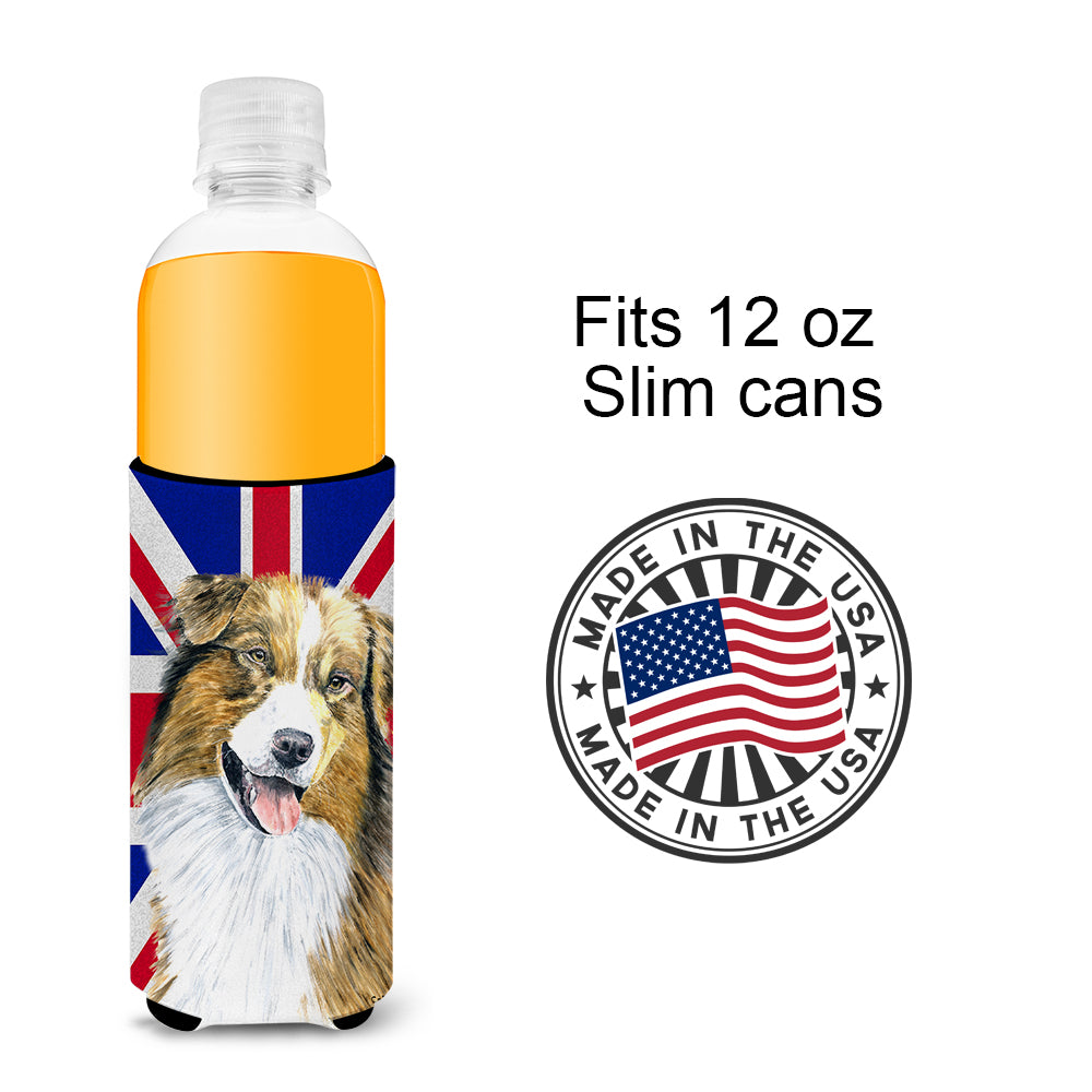 Australian Shepherd with English Union Jack British Flag Ultra Beverage Insulators for slim cans SC9854MUK.