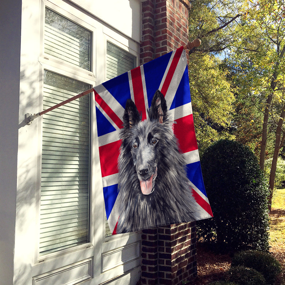 Belgian Sheepdog with English Union Jack British Flag Flag Canvas House Size SC9855CHF