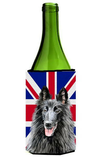 Belgian Sheepdog with English Union Jack British Flag Wine Bottle Beverage Insulator Hugger SC9855LITERK by Caroline&#39;s Treasures
