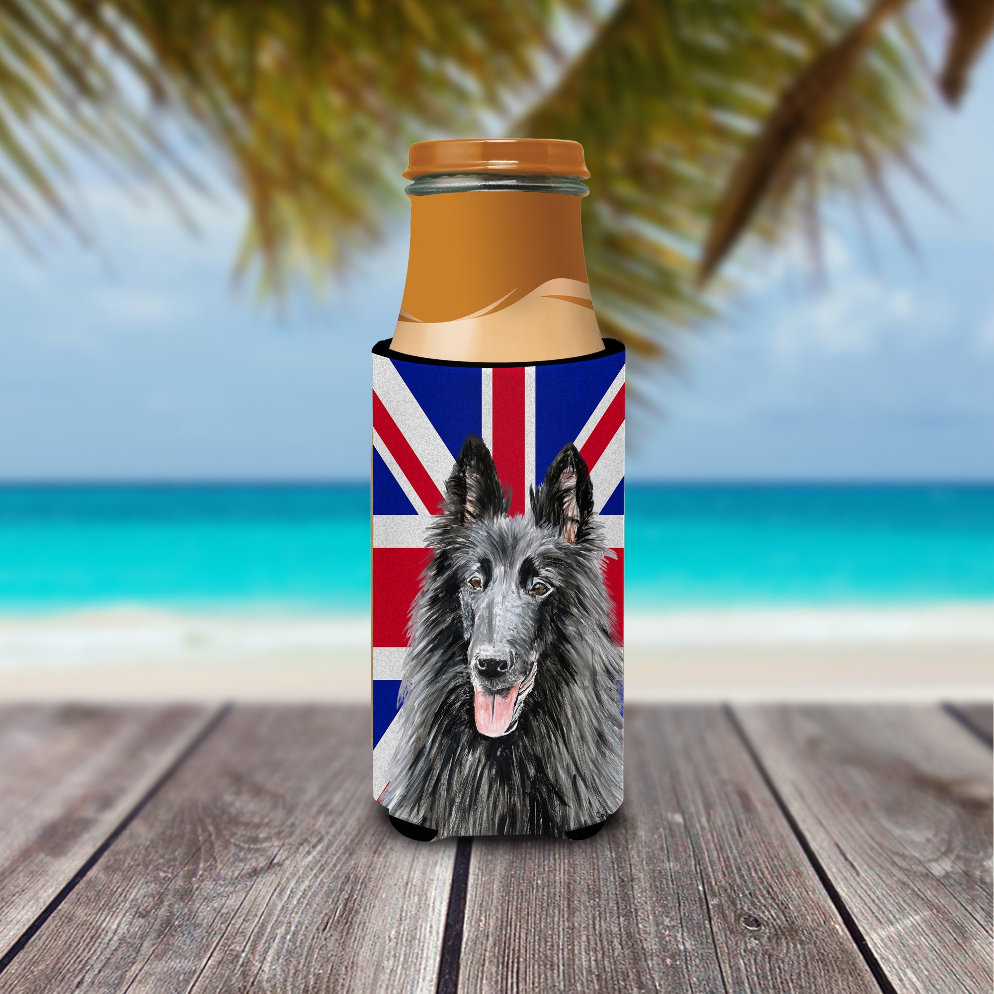 Belgian Sheepdog with English Union Jack British Flag Ultra Beverage Insulators for slim cans SC9855MUK.